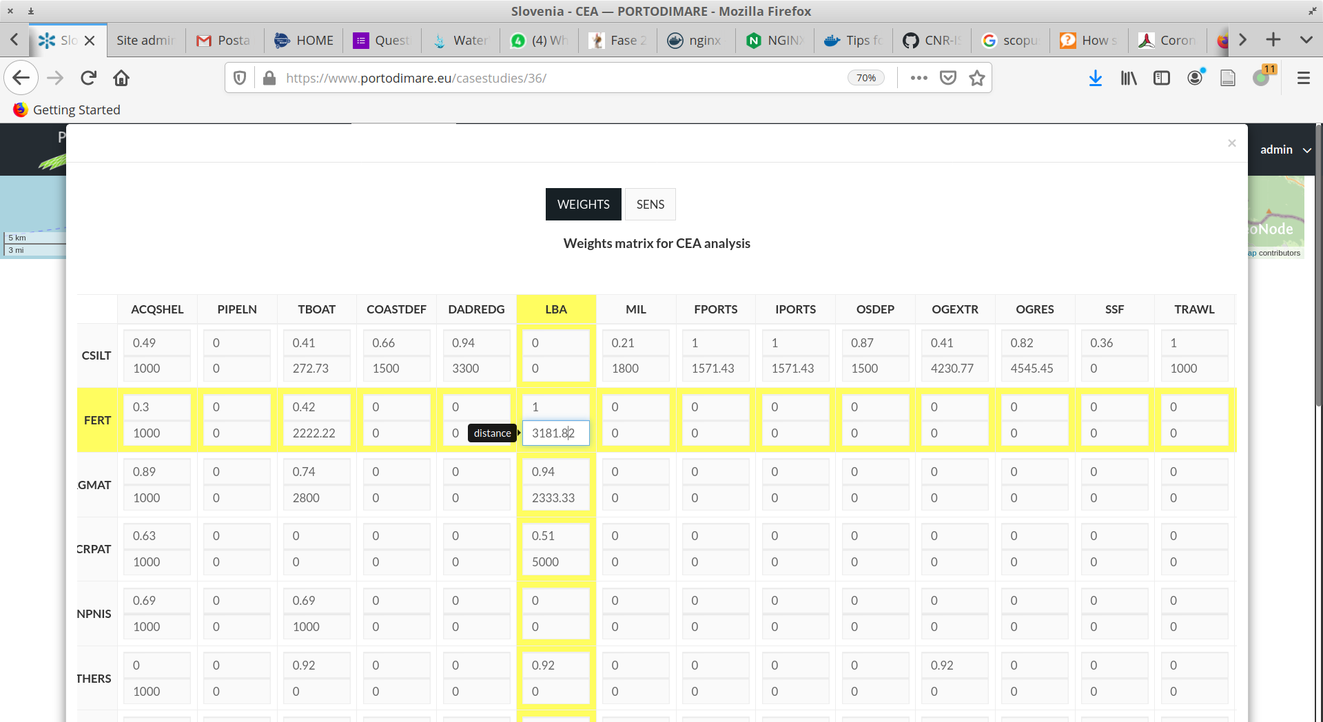 CEA weights matrix input widget