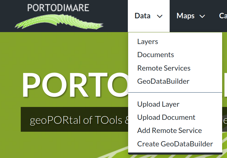 Data menu of GAIR interface